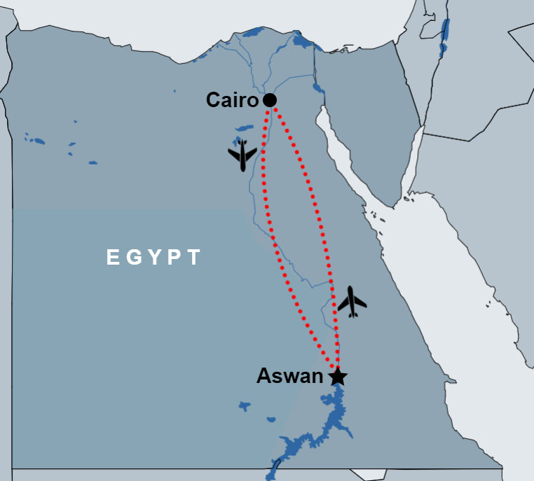 Full day tour to Cairo from Aswan by flight map Full day tour to Cairo from Aswan by flight map